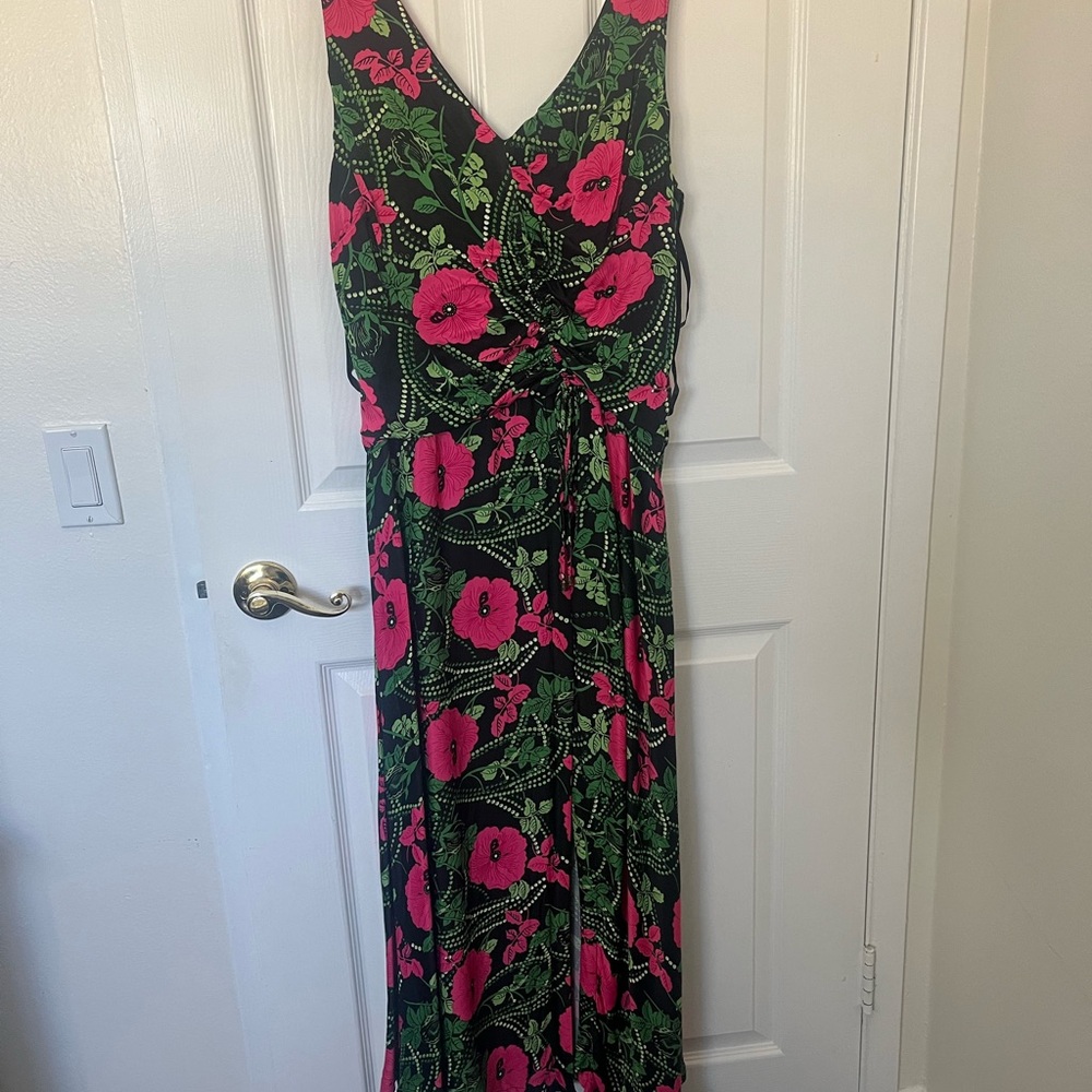 Anthropologie Black Maxi Dress with Pink and Green Floral